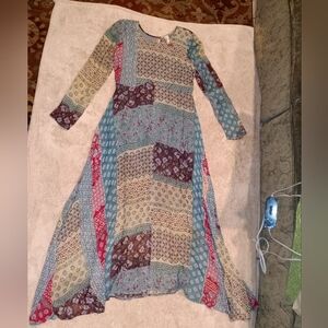 RAGA Patchwork Long Sleeve Sheer Maxi Dress Sz S